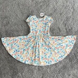 Dot Dot Smile Girl's Cap Sleeve Dress 5-6 Stripes & Bows Short Sleeve Twirl